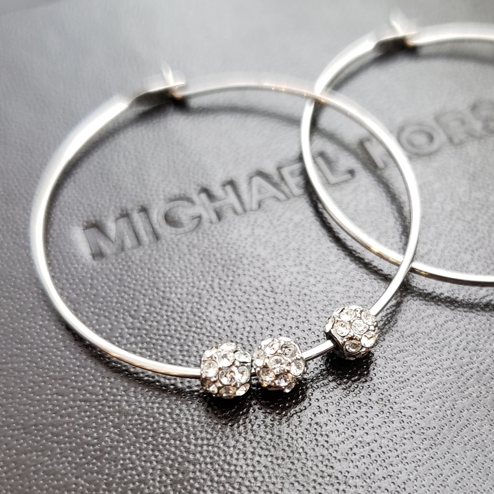 Michael Kors Hoop Earrings with Pave Crystal Balls - Picture 3 of 6